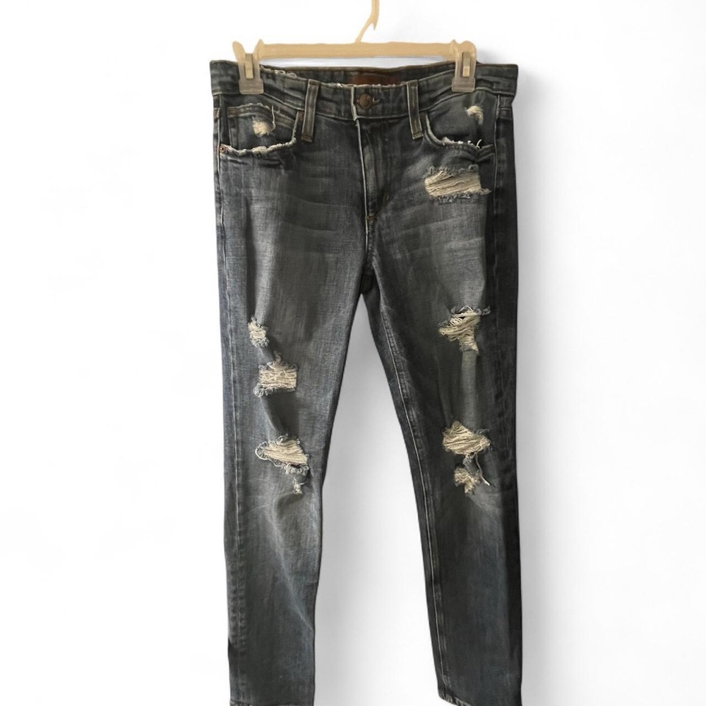 Joe's Jeans Distressed Boyfriend Jeans in Medium Blue Wash - Picture 2 of 6